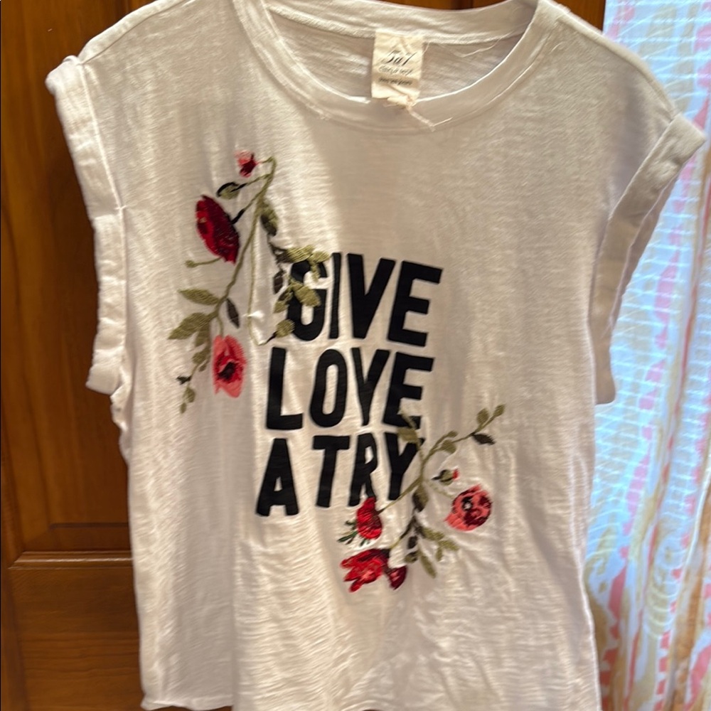 Cinq a Sept White Muscle Tee with Floral Design